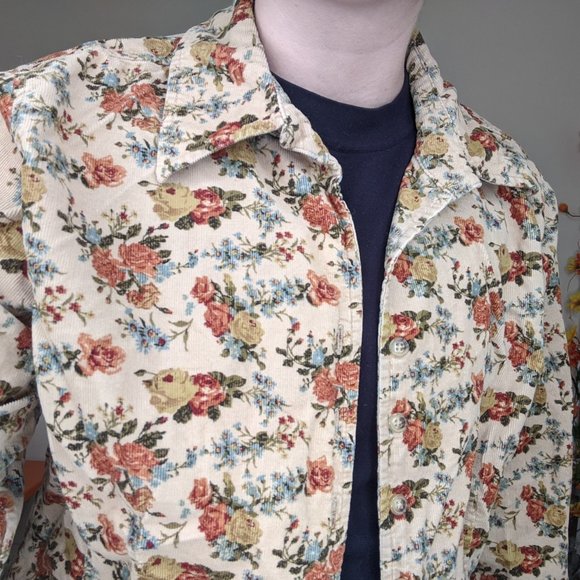 Vintage Corduroy Floral Tan Button Up Shirt - Picture 1 of 3